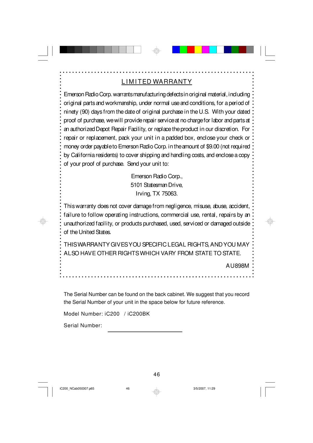 Emerson iC200 owner manual Limited Warranty 