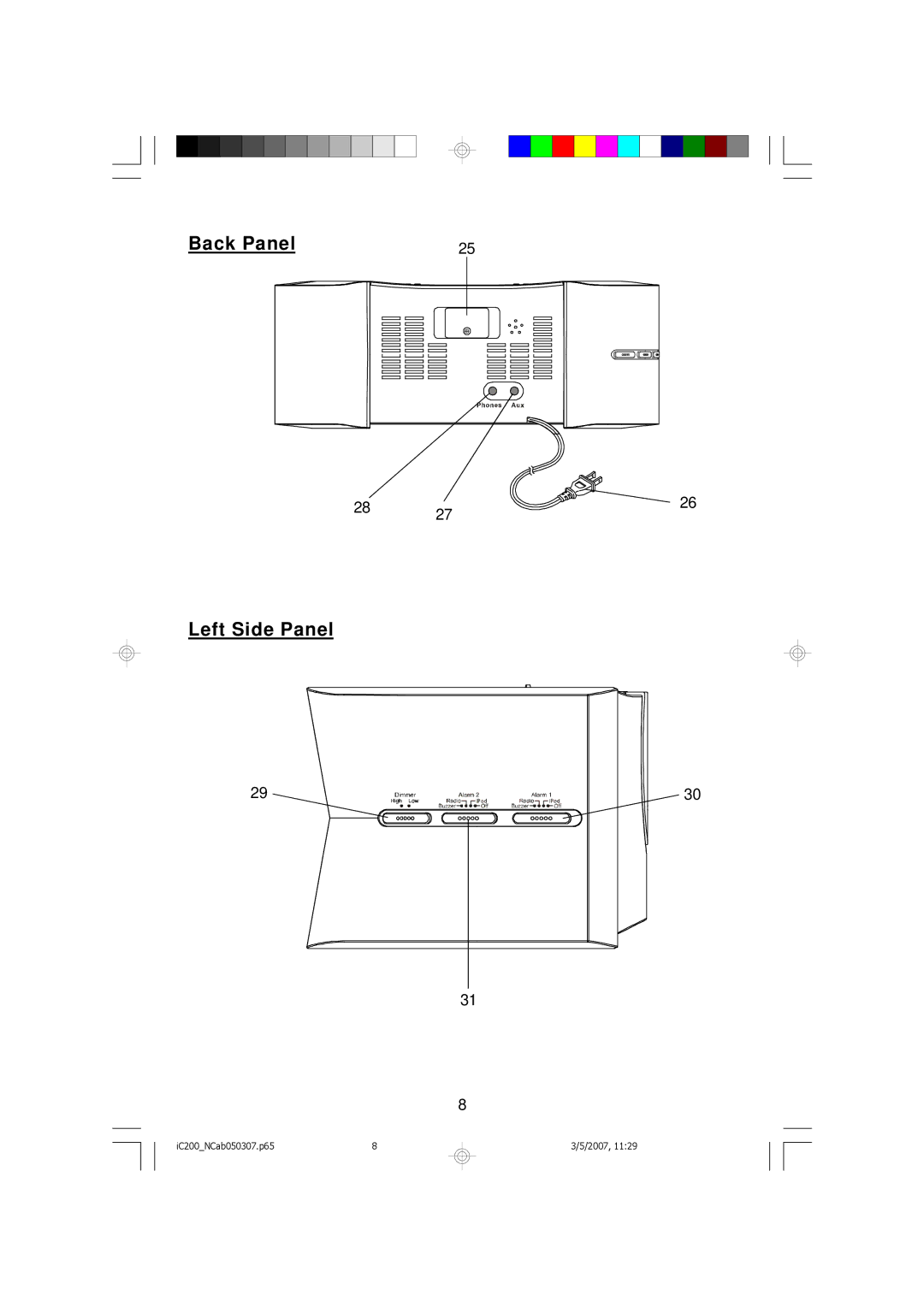 Emerson iC200 owner manual Back Panel Left Side Panel 