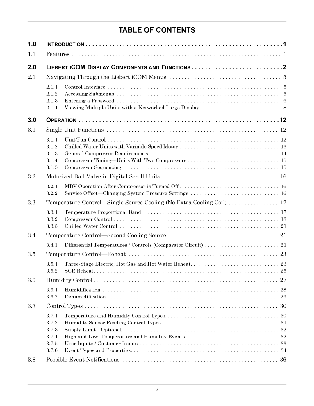 Emerson iCOM user manual Table of Contents 