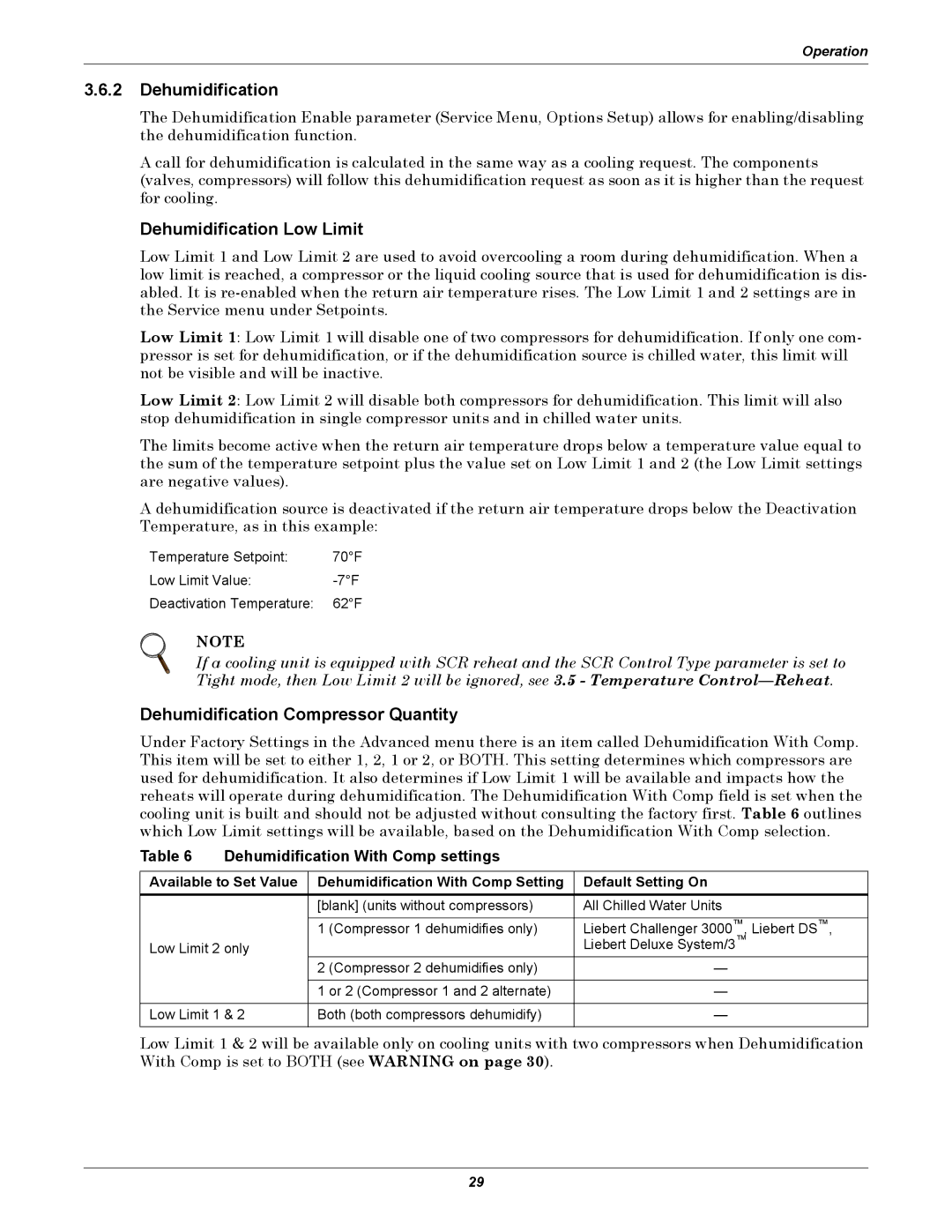 Emerson iCOM Dehumidification Low Limit, Dehumidification Compressor Quantity, Dehumidification With Comp settings 