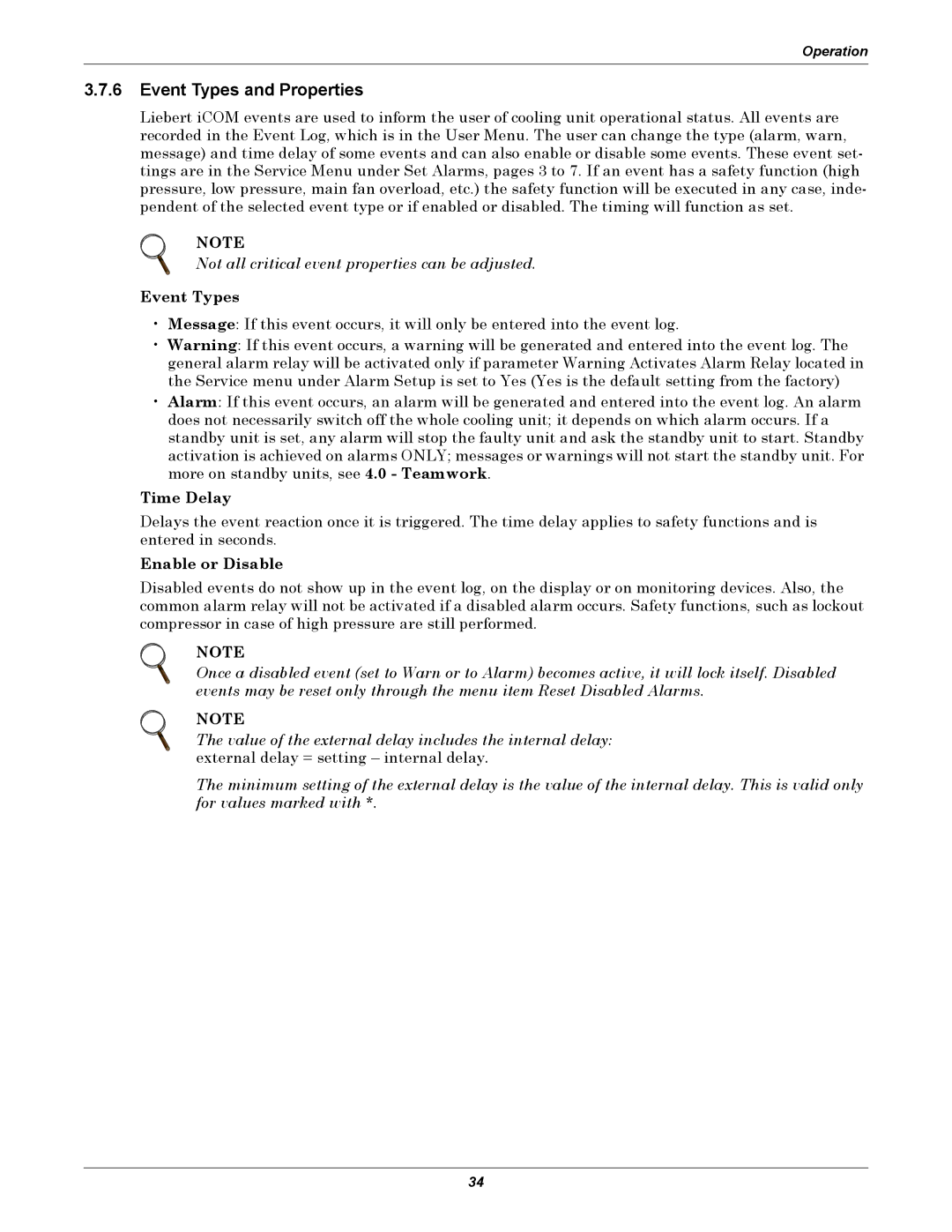 Emerson iCOM user manual Event Types and Properties, Time Delay, Enable or Disable 