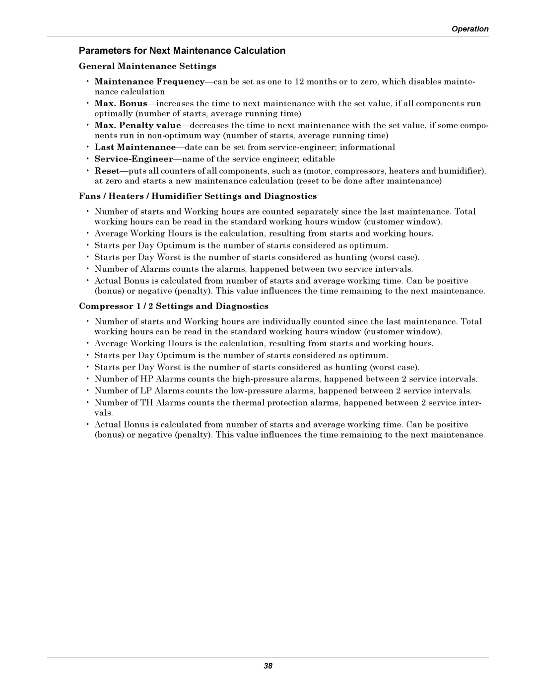 Emerson iCOM user manual Parameters for Next Maintenance Calculation, General Maintenance Settings 