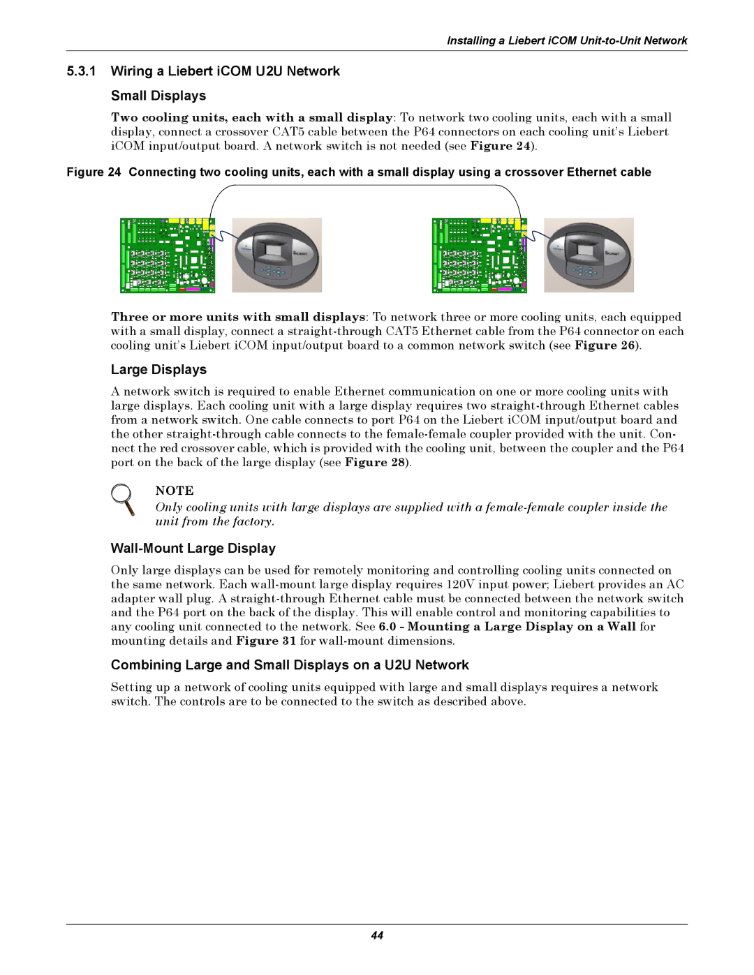 Emerson user manual Wiring a Liebert iCOM U2U Network Small Displays, Large Displays, Wall-Mount Large Display 