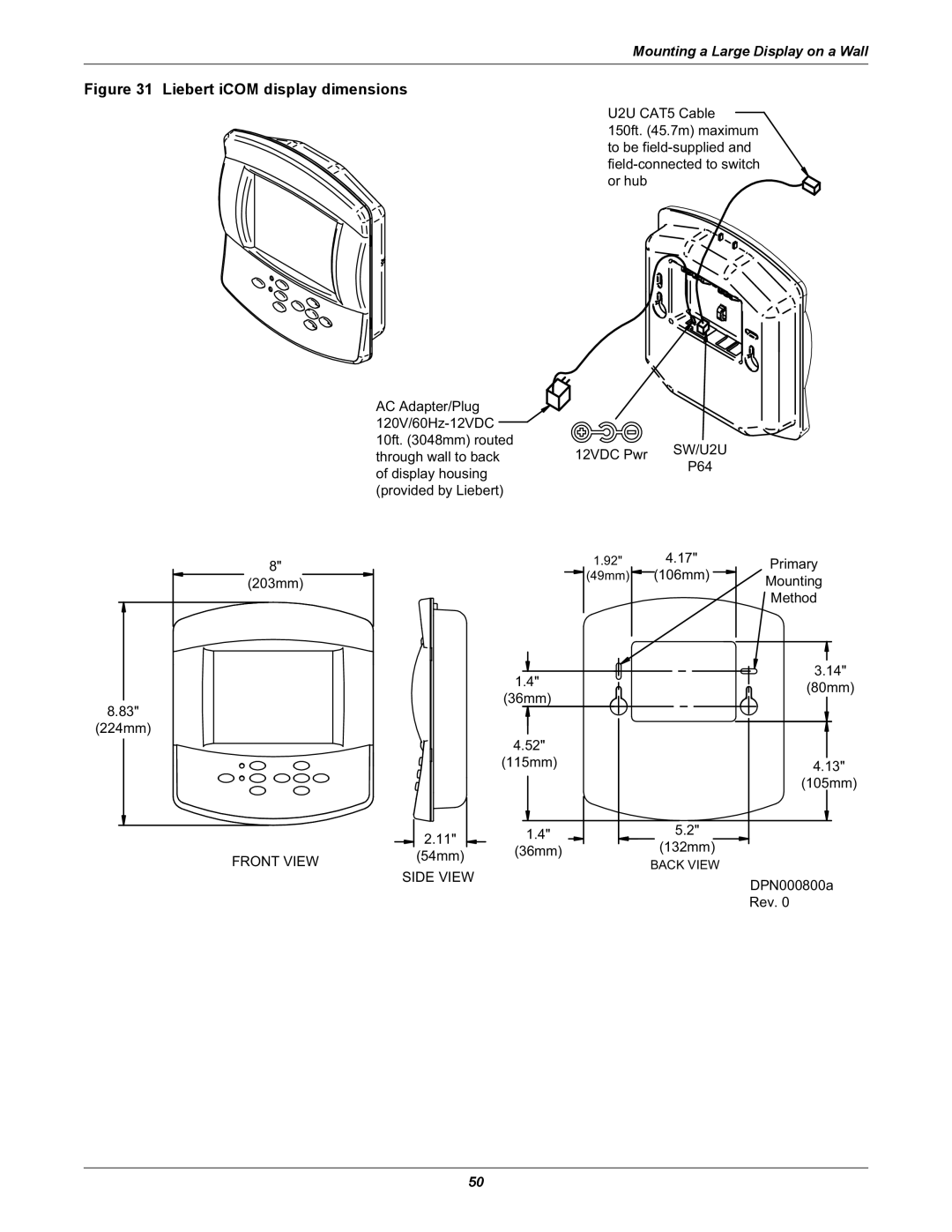 Emerson user manual Liebert iCOM display dimensions 