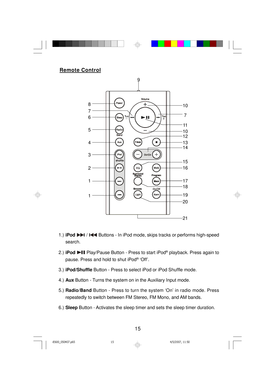 Emerson iE600 owner manual Remote Control 