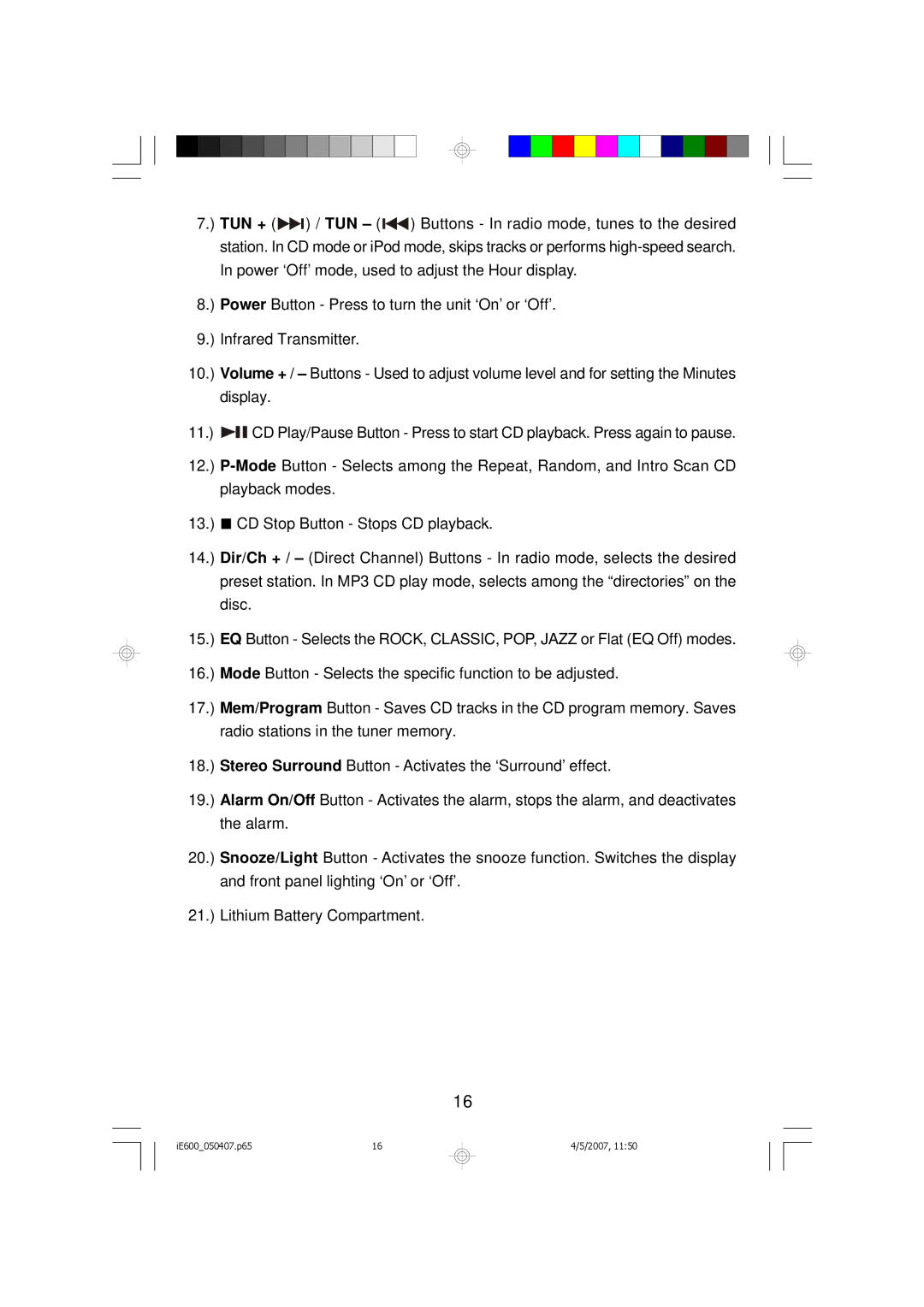 Emerson iE600 owner manual IE600050407.p65 2007 