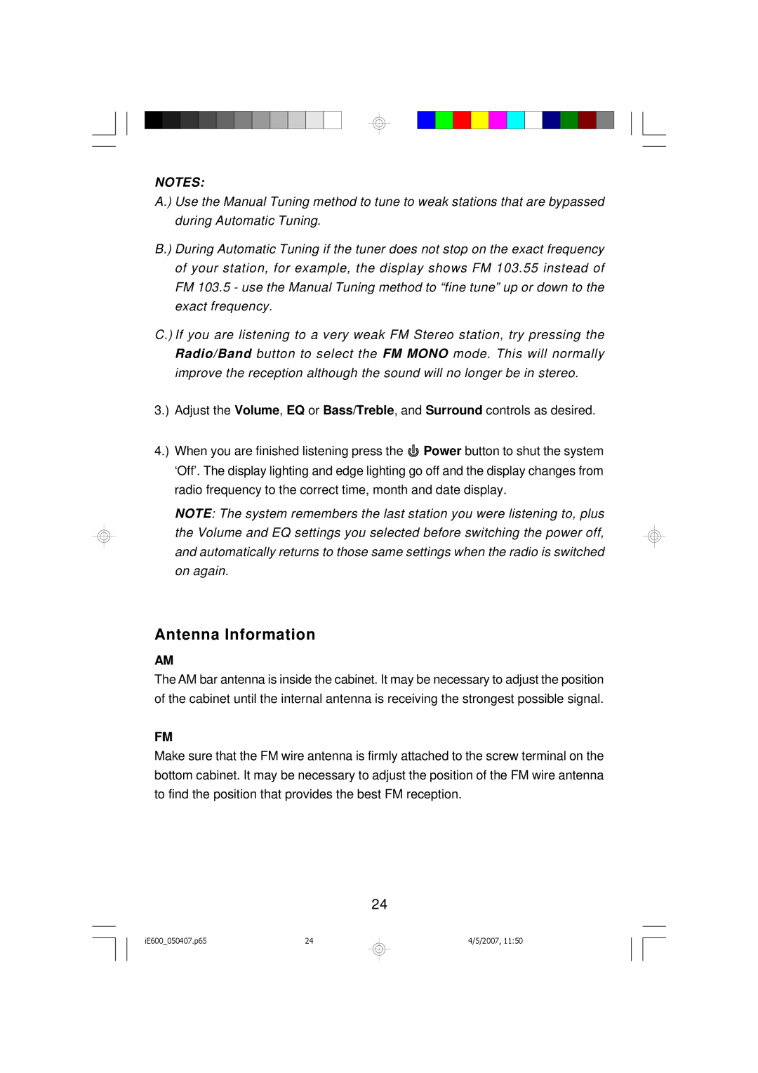 Emerson iE600 owner manual Antenna Information 