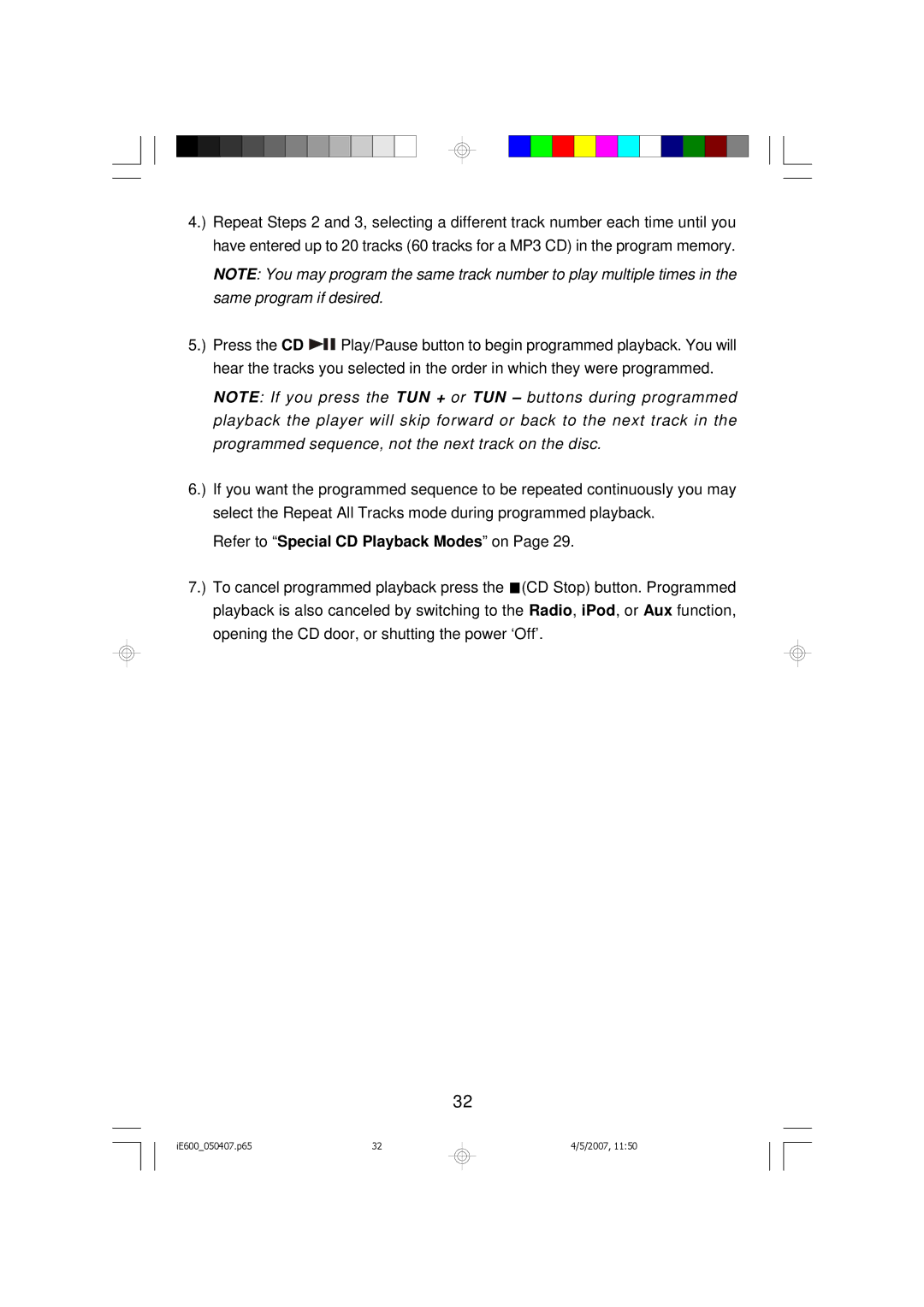 Emerson iE600 owner manual Refer to Special CD Playback Modes on 