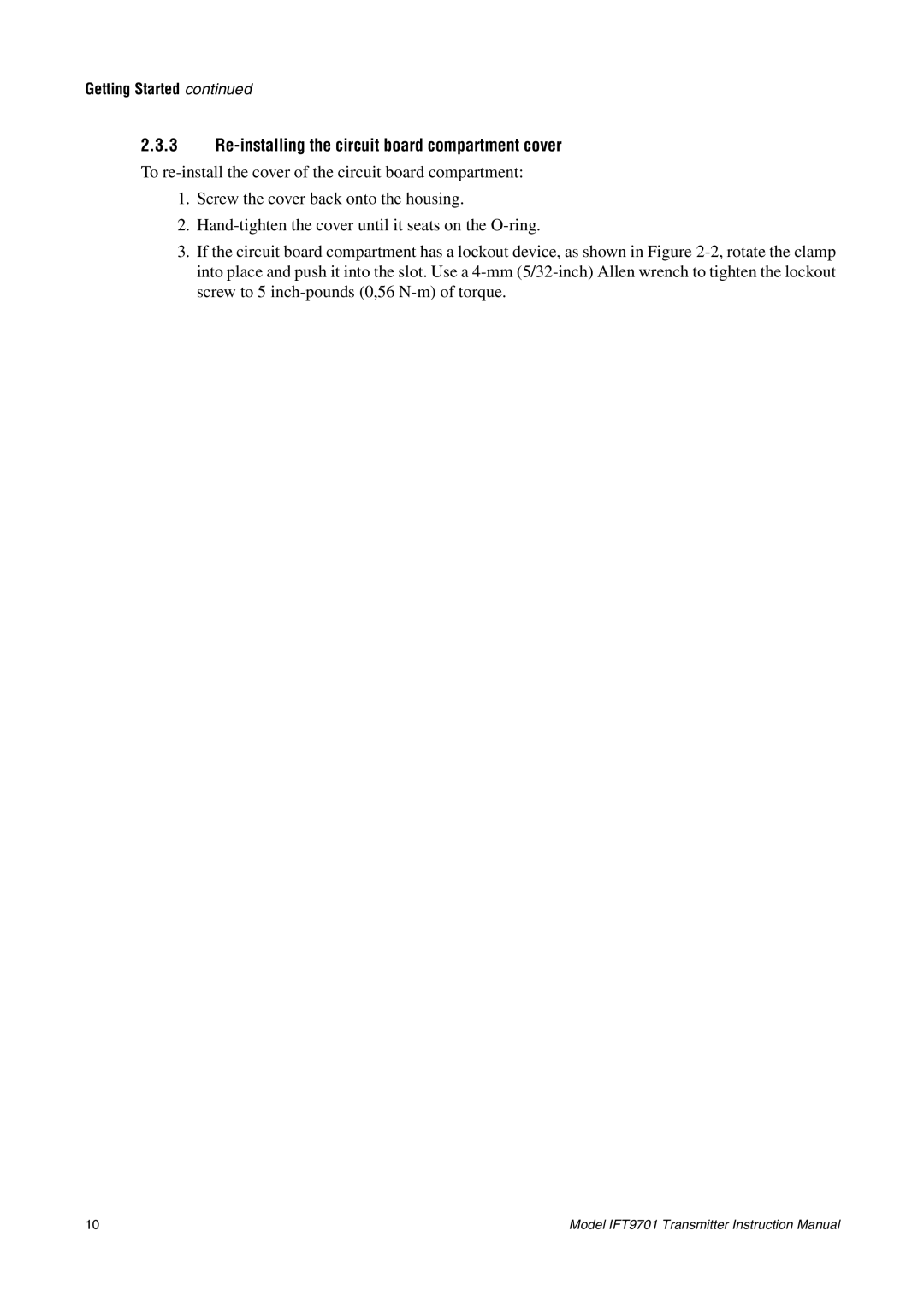 Emerson IFT9701 instruction manual Re-installing the circuit board compartment cover 