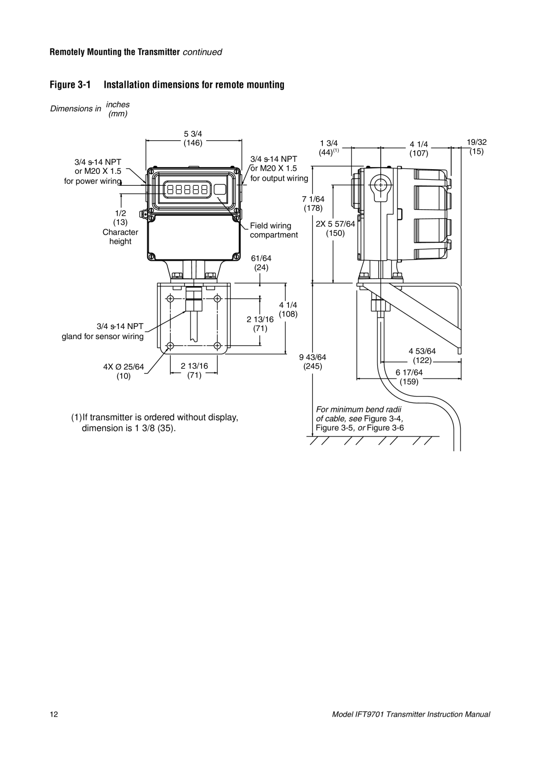 Emerson IFT9701 instruction manual Installation dimensions for remote mounting 