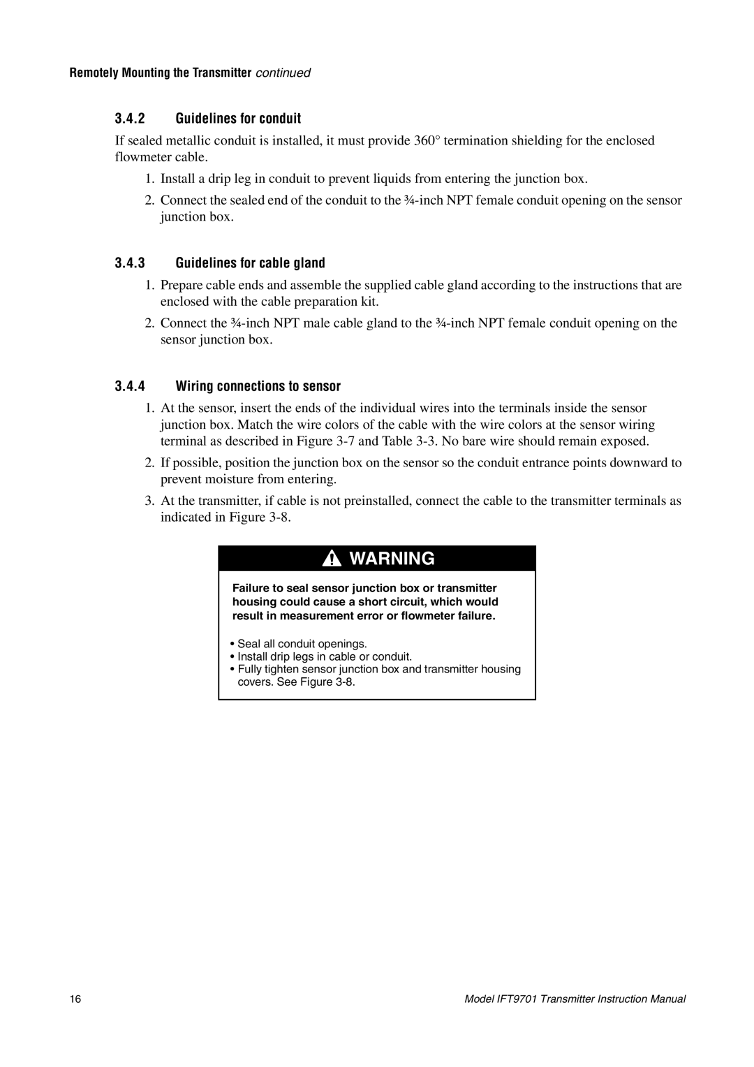 Emerson IFT9701 instruction manual Guidelines for conduit, Guidelines for cable gland, Wiring connections to sensor 