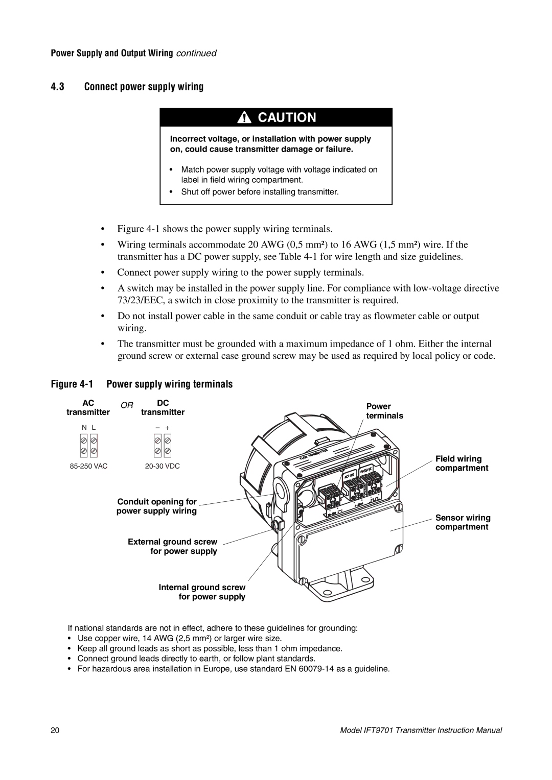 Emerson IFT9701 instruction manual Connect power supply wiring, Power supply wiring terminals 