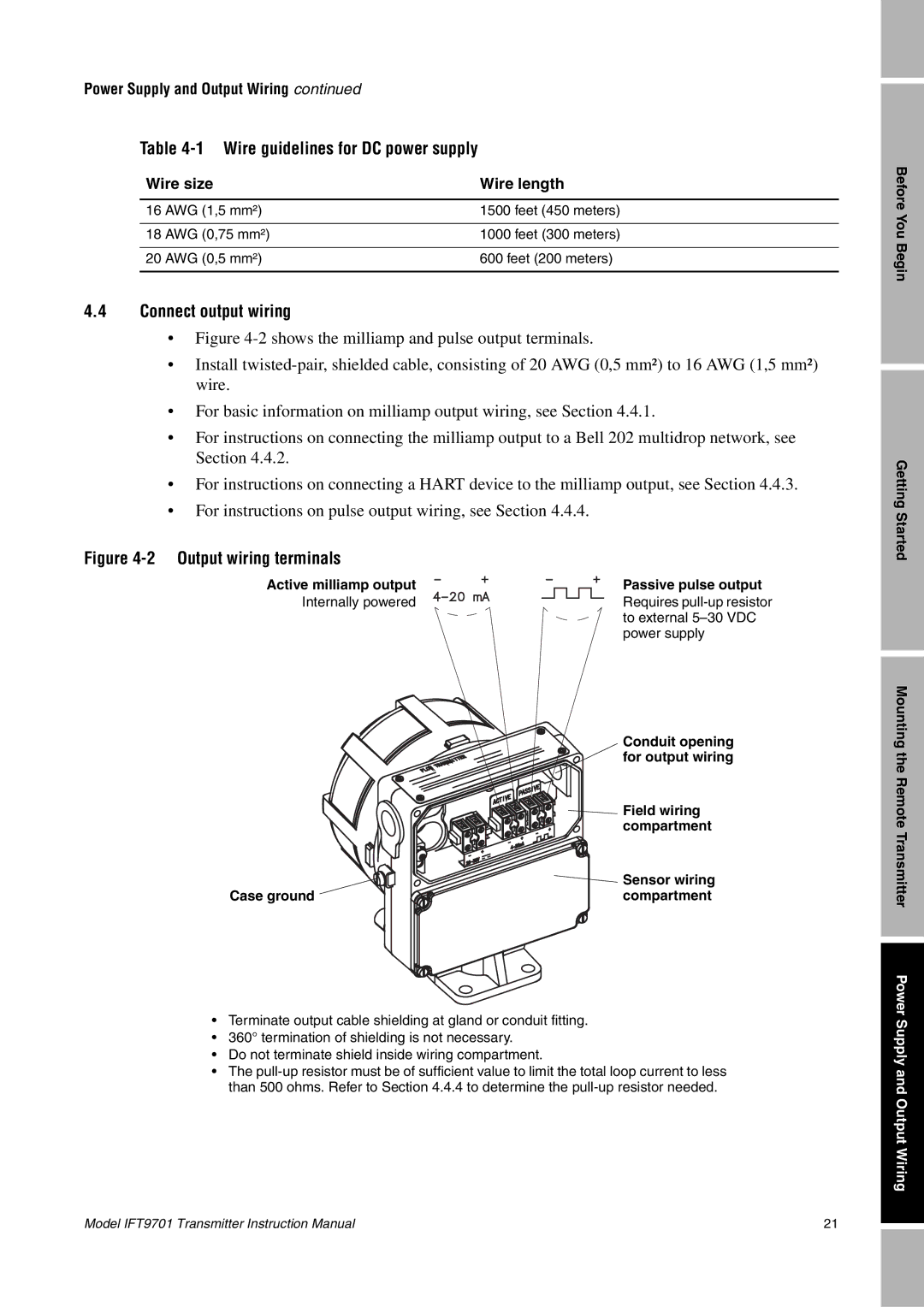 Emerson IFT9701 instruction manual Wire guidelines for DC power supply, Connect output wiring 