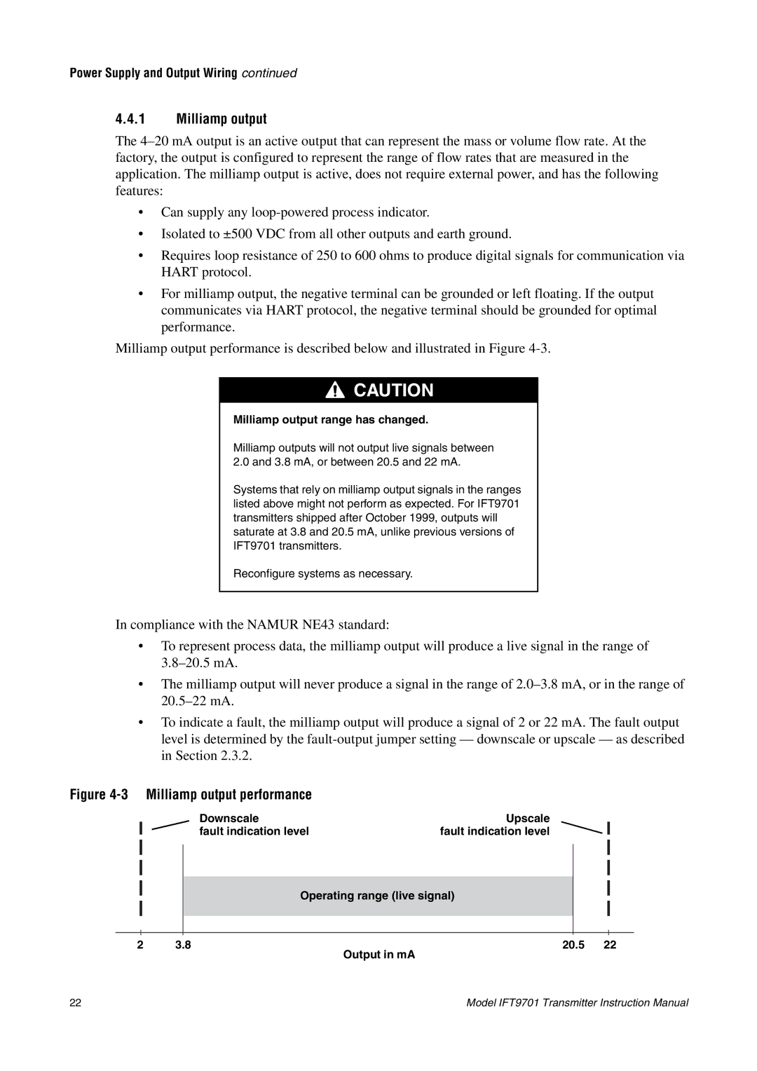 Emerson IFT9701 instruction manual Milliamp output performance 