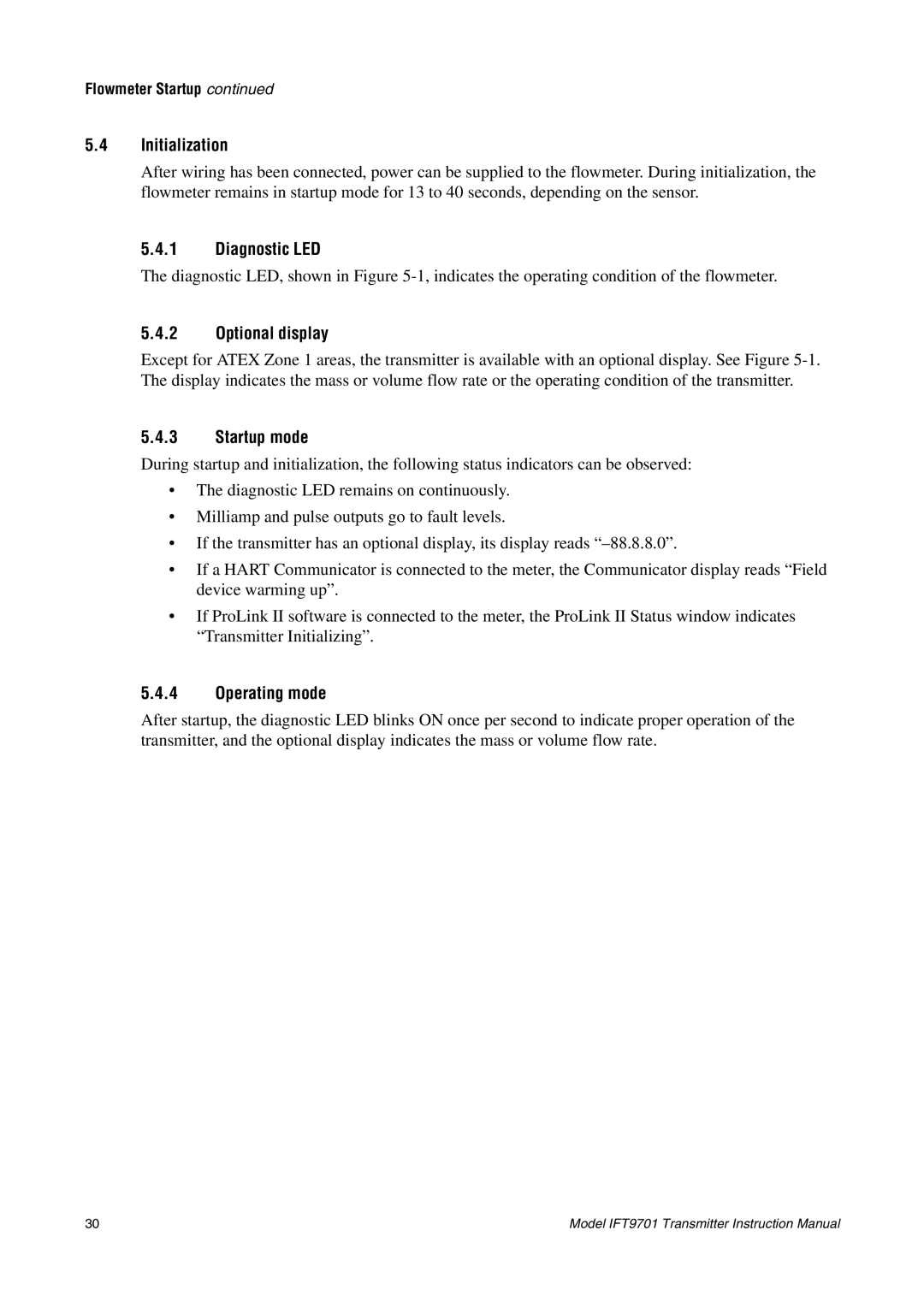 Emerson IFT9701 instruction manual Initialization, Diagnostic LED, Optional display, Startup mode, Operating mode 