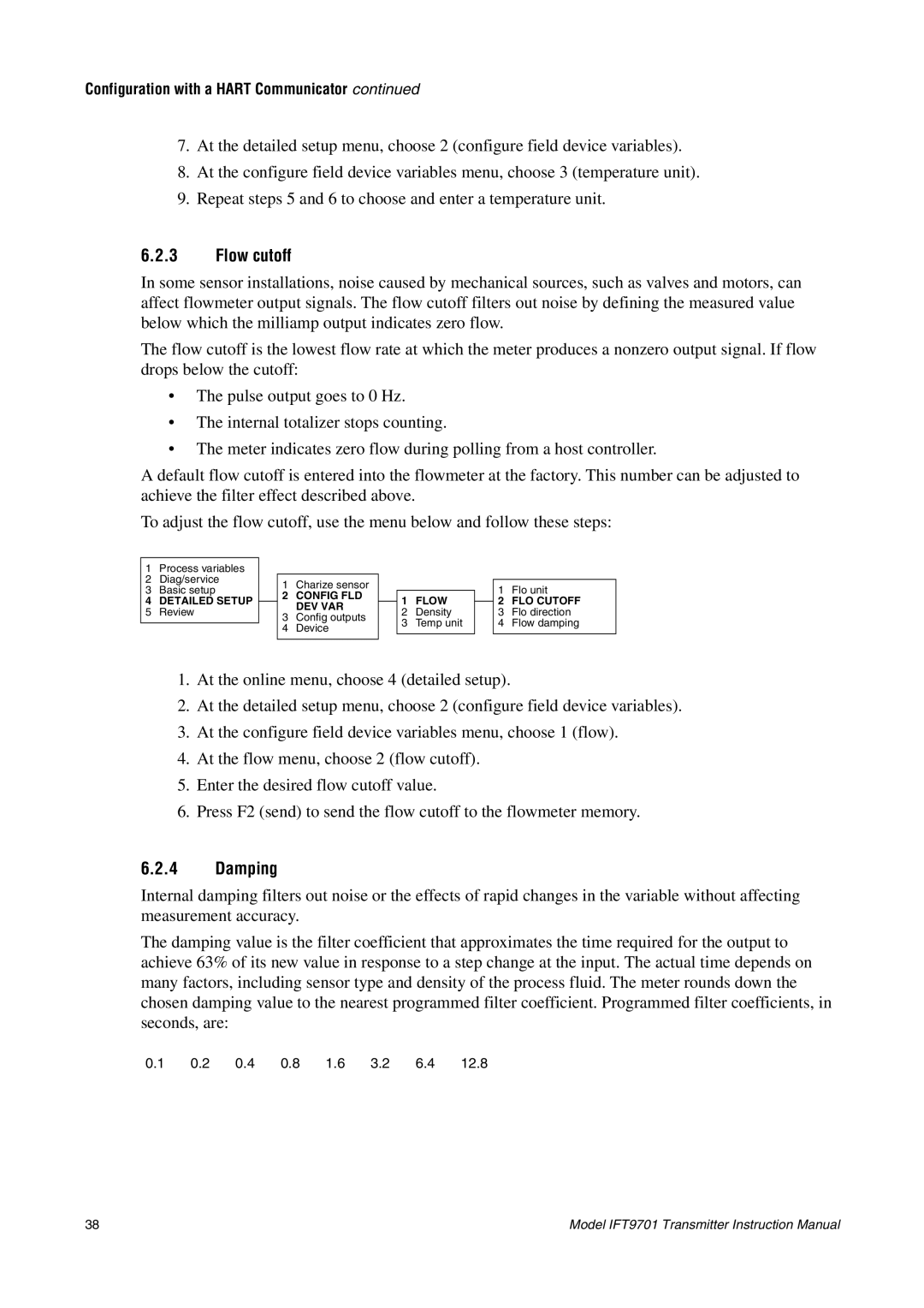 Emerson IFT9701 instruction manual Flow cutoff, Damping 