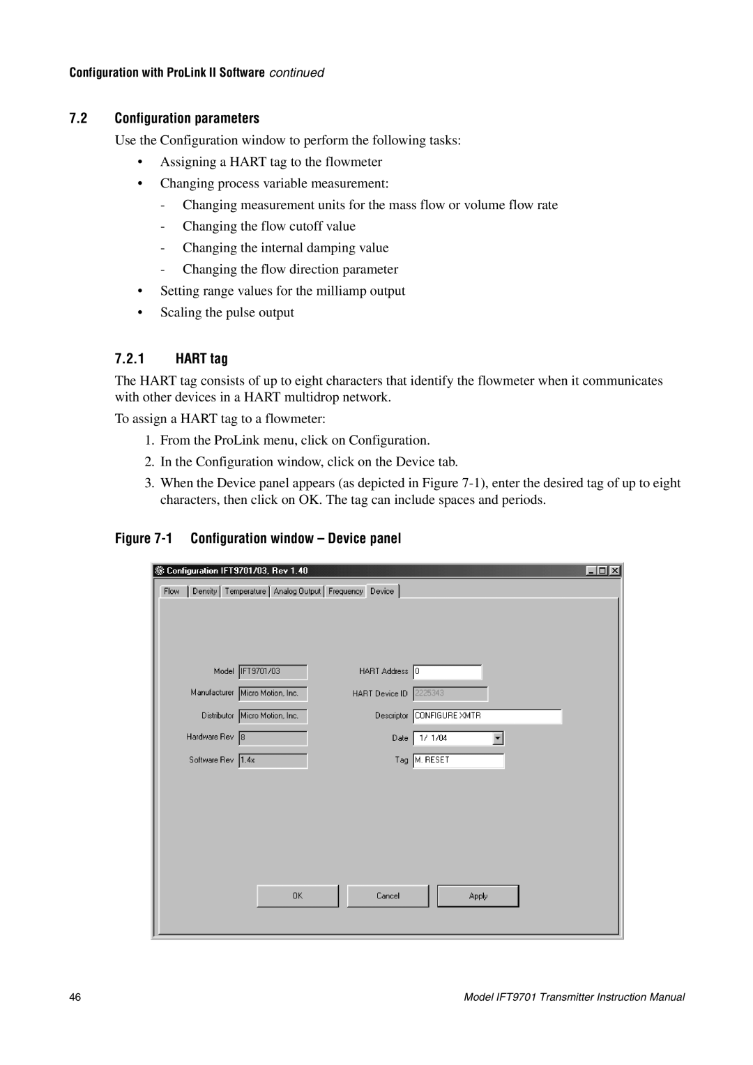 Emerson IFT9701 instruction manual Configuration window Device panel 