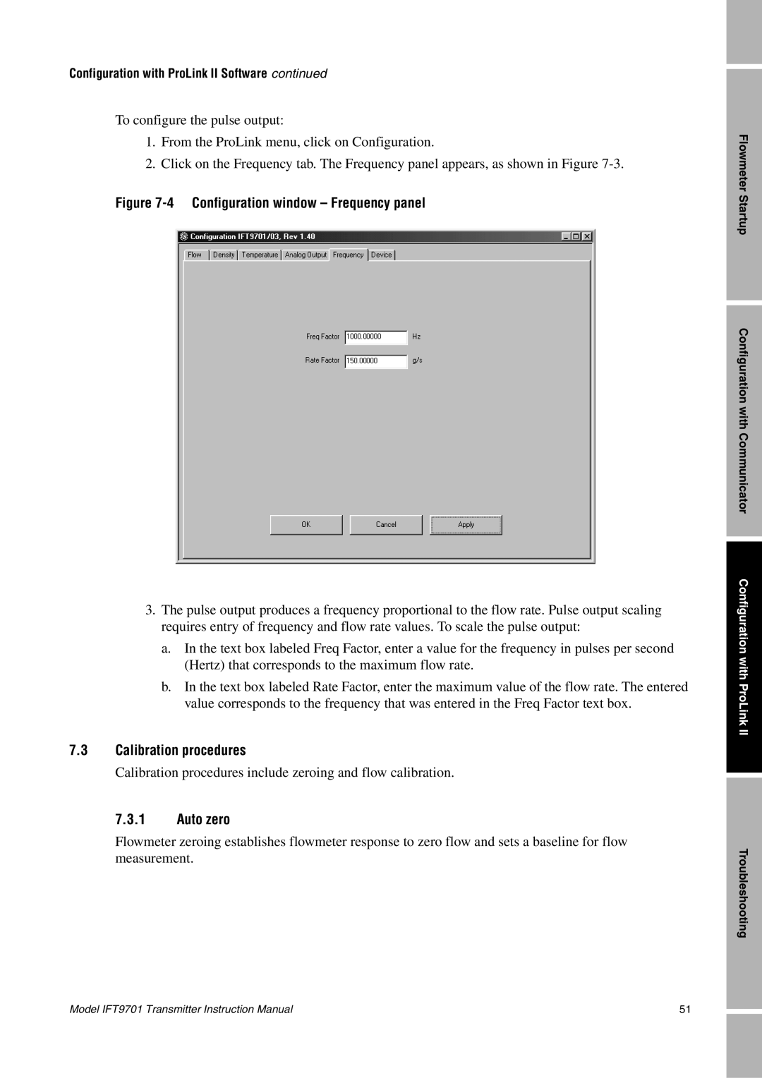 Emerson IFT9701 instruction manual Configuration window Frequency panel 