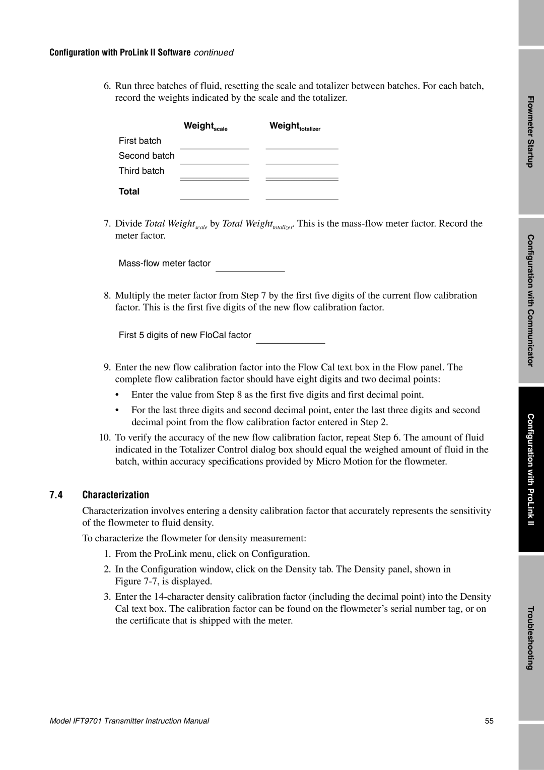 Emerson IFT9701 instruction manual Characterization 