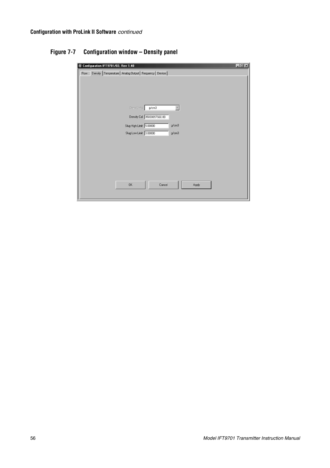 Emerson IFT9701 instruction manual Configuration window Density panel 