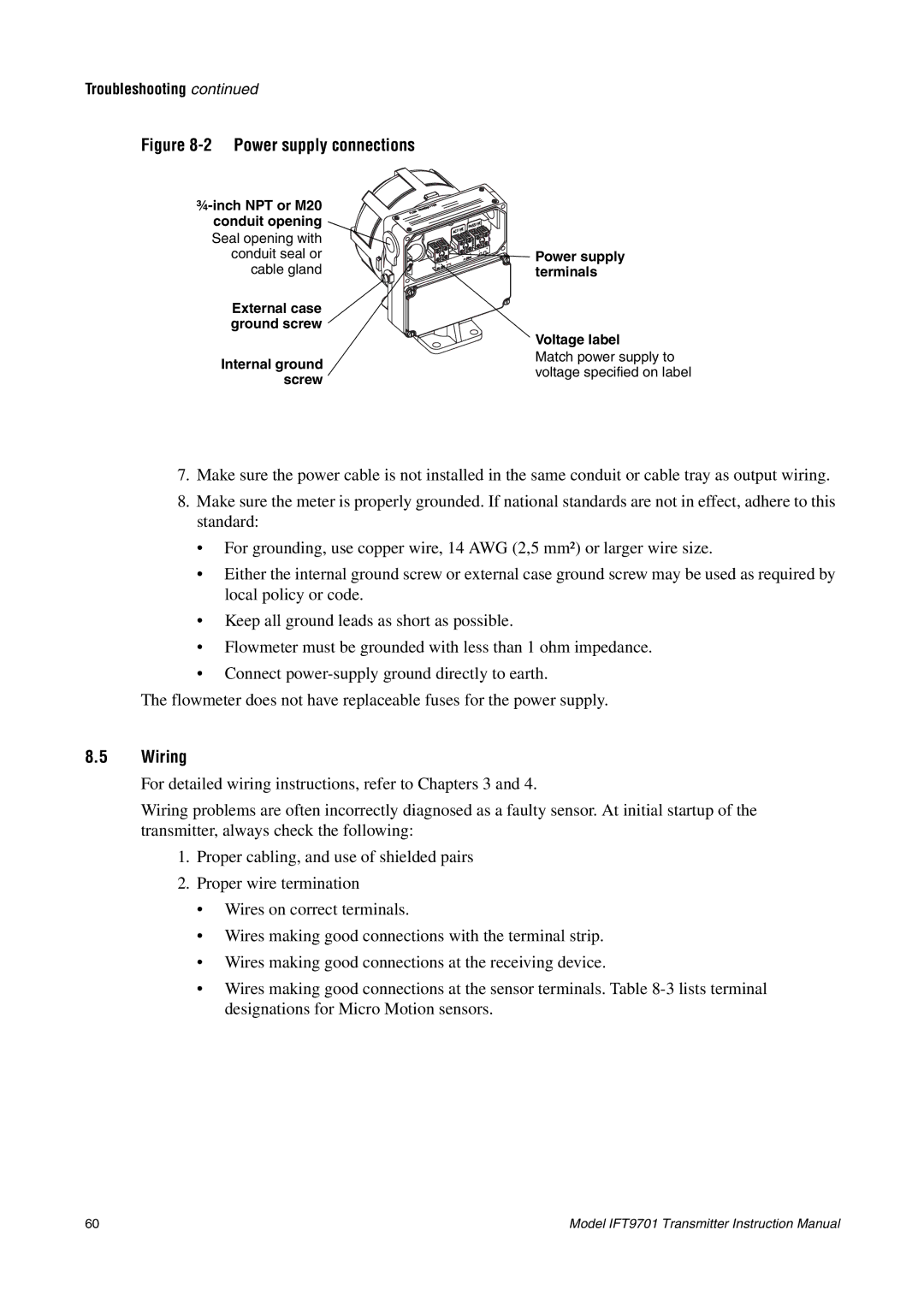 Emerson IFT9701 instruction manual Power supply connections, Wiring 