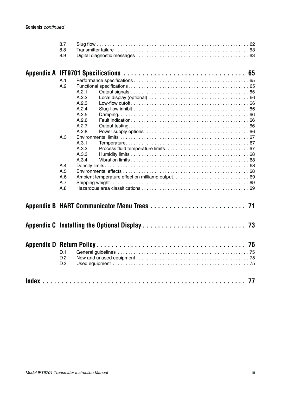 Emerson IFT9701 instruction manual Index 