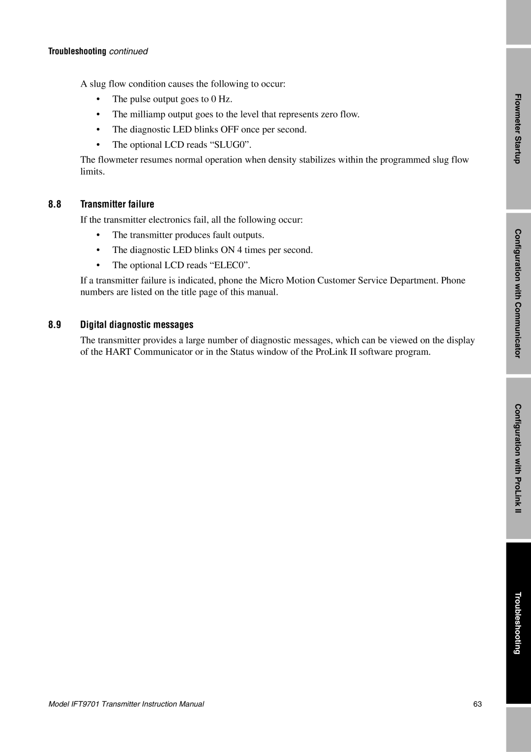 Emerson IFT9701 instruction manual Transmitter failure, Digital diagnostic messages 