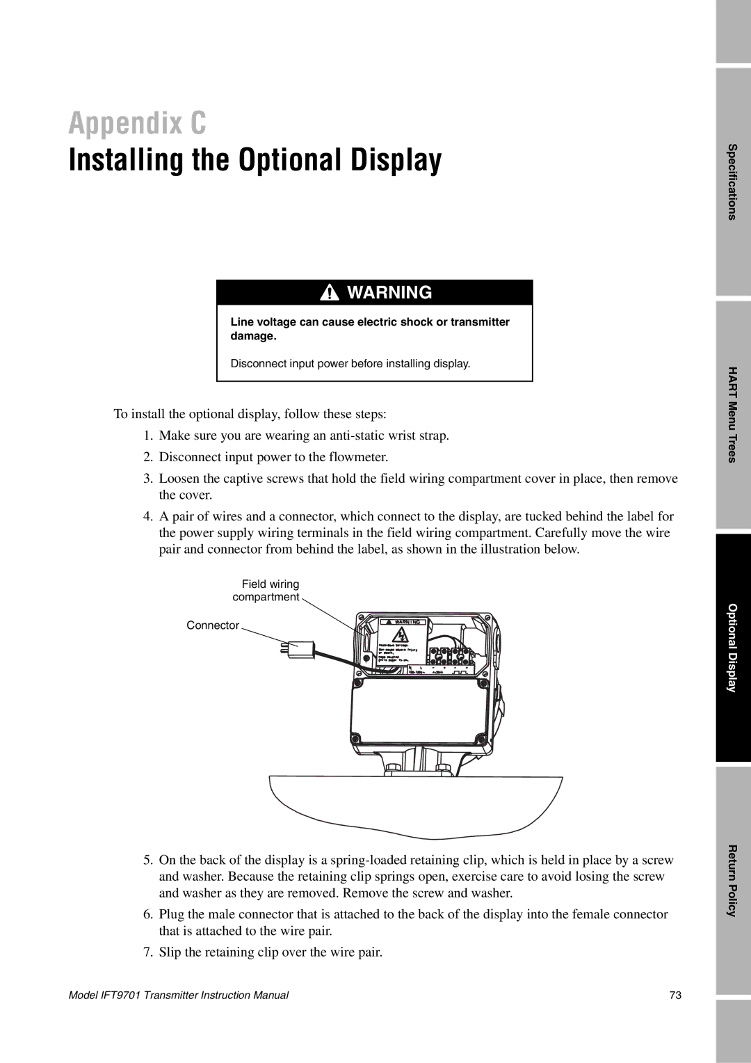 Emerson IFT9701 instruction manual Appendix C, Installing the Optional Display 