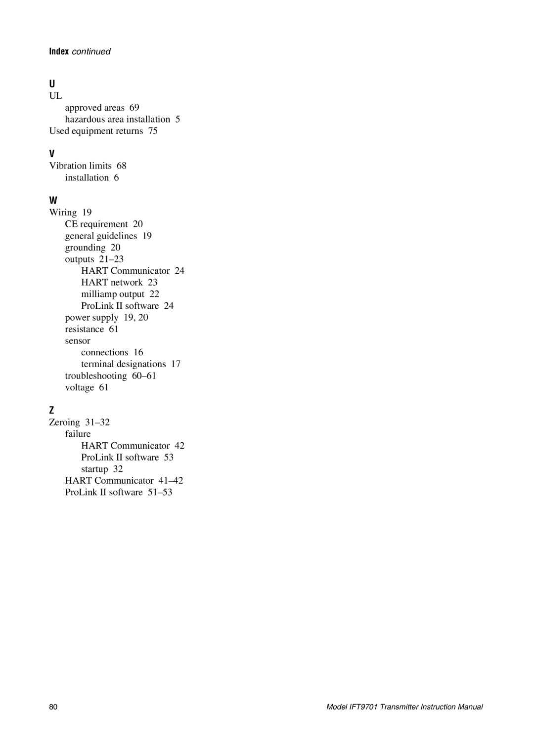 Emerson IFT9701 instruction manual Index 