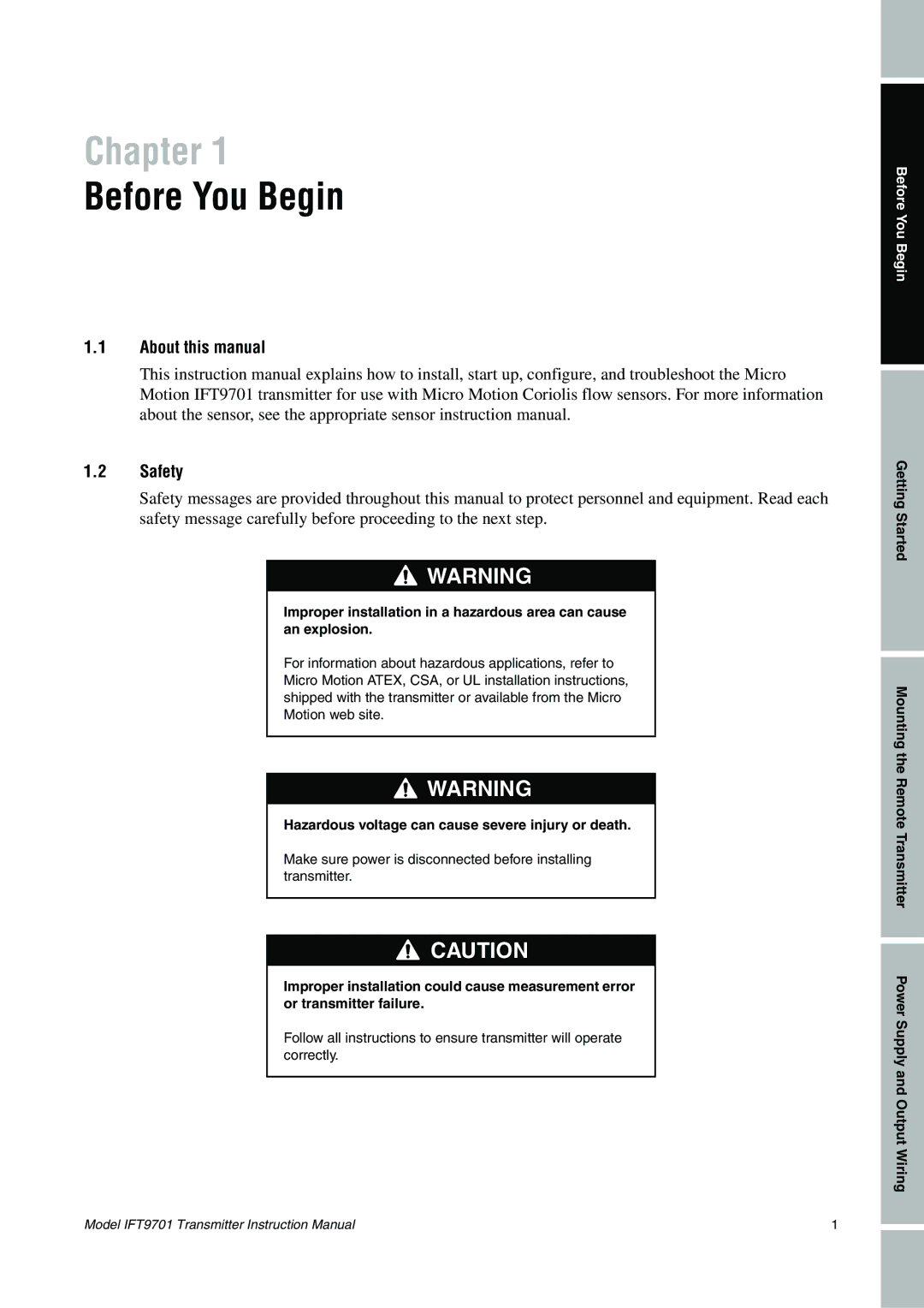 Emerson IFT9701 instruction manual Before You Begin, About this manual Safety 