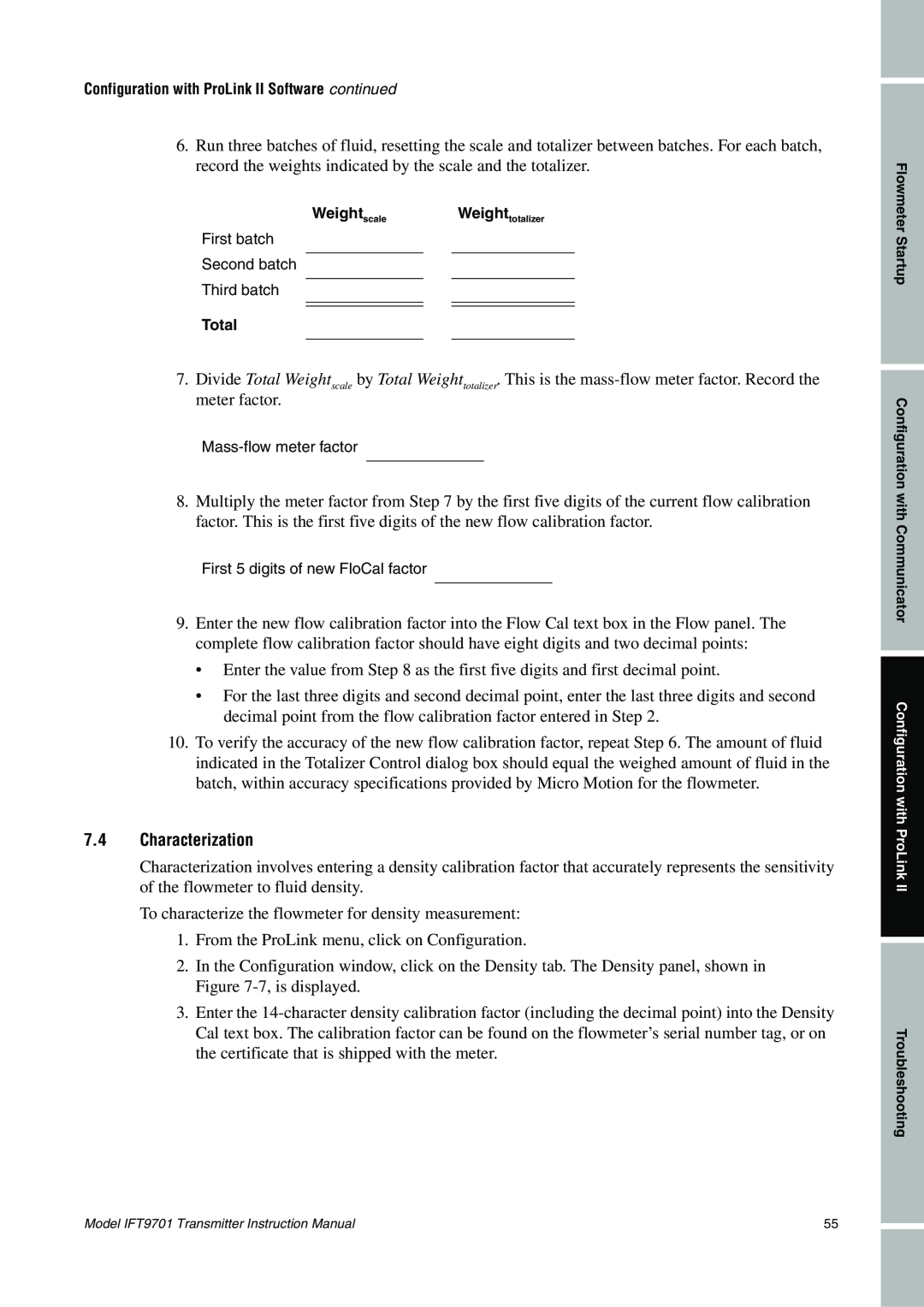 Emerson IFT9701 instruction manual 7.4Characterization 