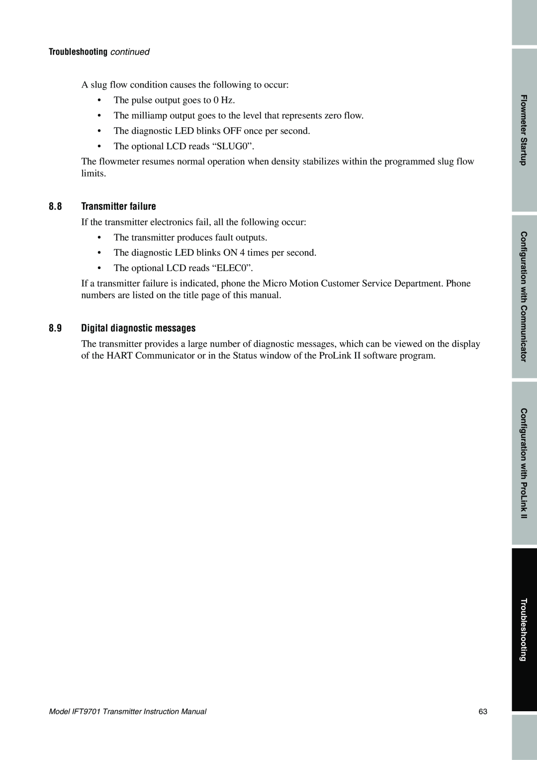 Emerson IFT9701 instruction manual 8.8Transmitter failure, 8.9Digital diagnostic messages 