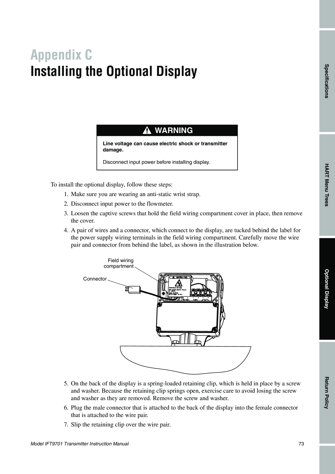 Emerson IFT9701 instruction manual Appendix C, Installing the Optional Display 