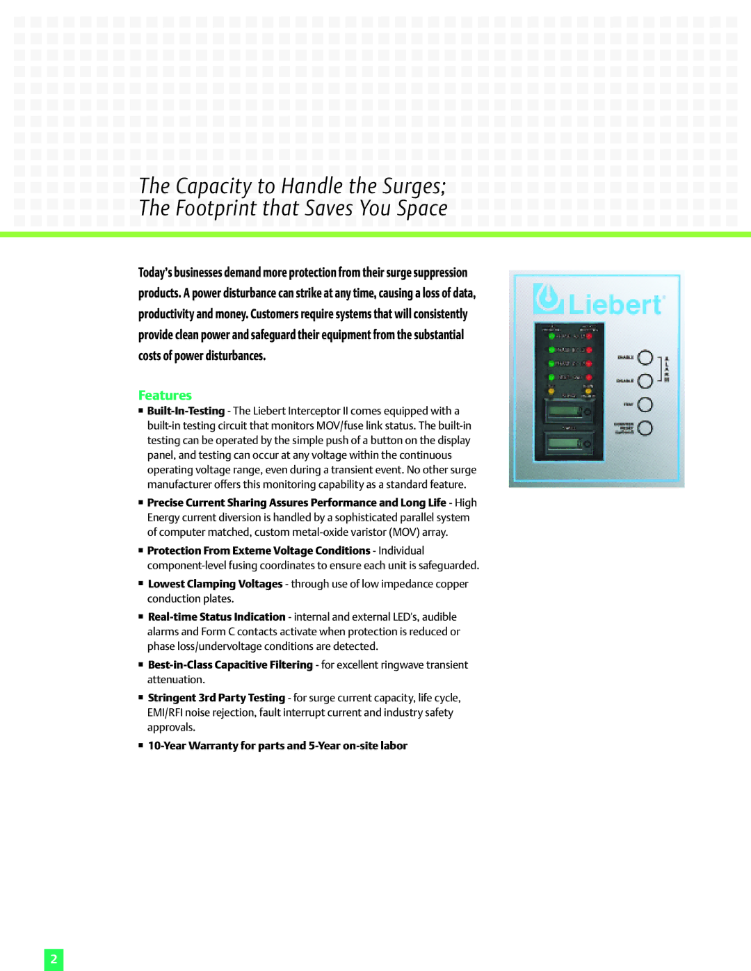 Emerson II TVSS manual Features 