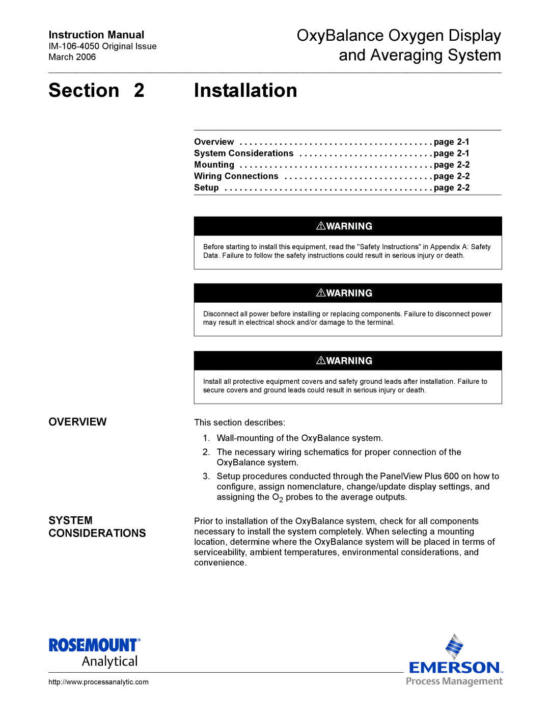 Emerson IM-106-4050 instruction manual Section Installation, Overview System Considerations 