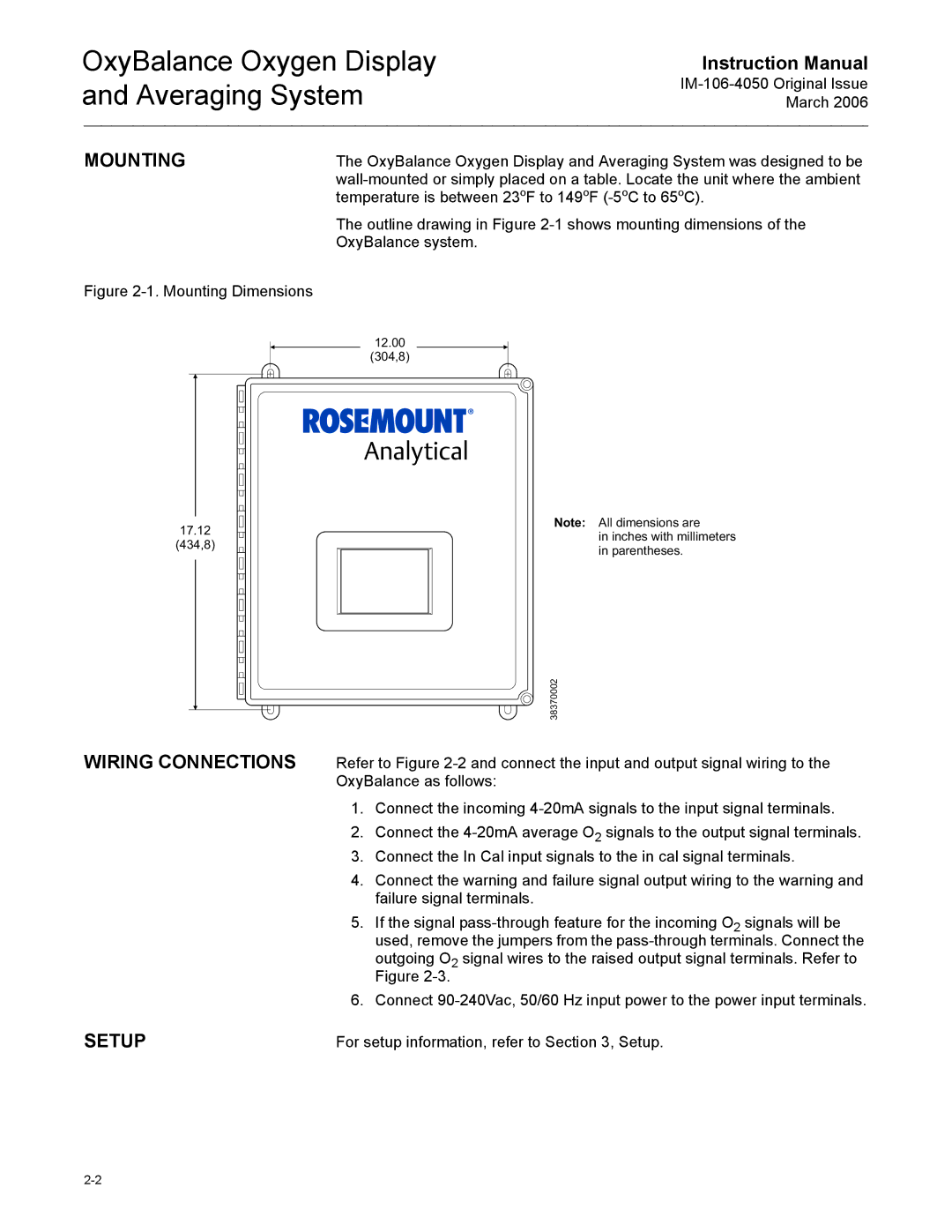 Emerson IM-106-4050 instruction manual Mounting, Wiring Connections Setup 