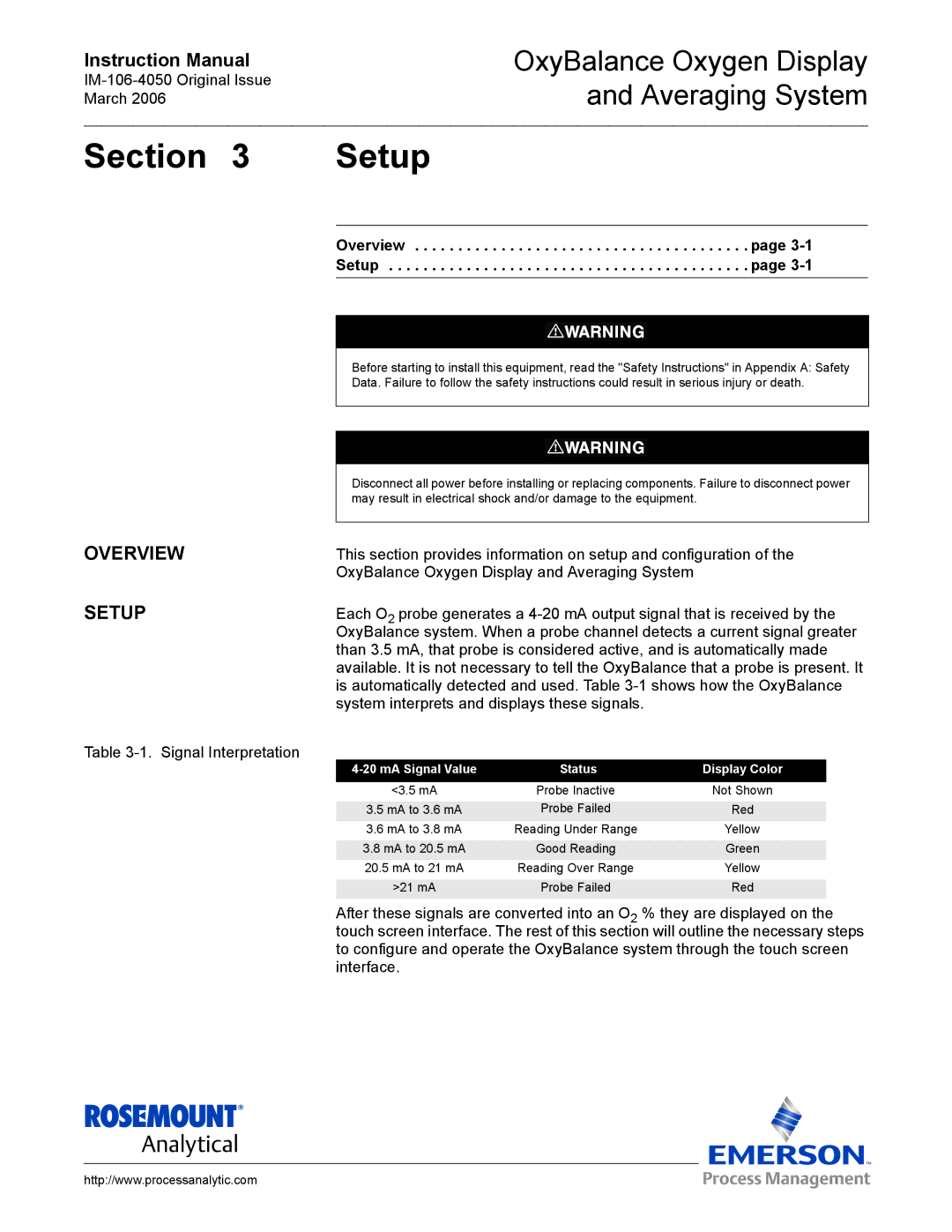 Emerson IM-106-4050 instruction manual Section Setup, Overview 