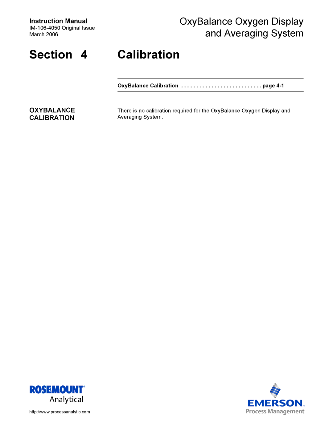 Emerson IM-106-4050 instruction manual Section Calibration, Oxybalance, Averaging System 