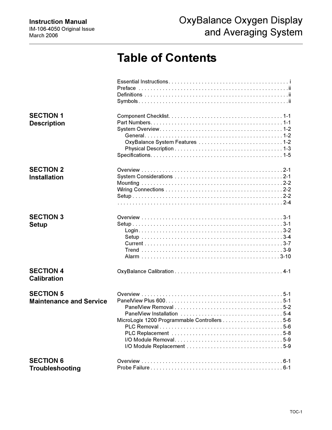 Emerson IM-106-4050 instruction manual Table of Contents 