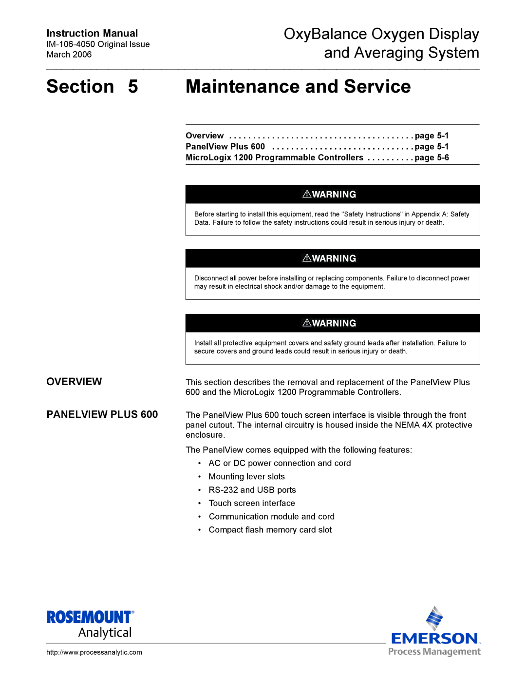 Emerson IM-106-4050 instruction manual Maintenance and Service, Overview Panelview Plus 