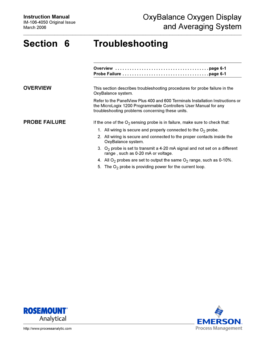 Emerson IM-106-4050 instruction manual Troubleshooting, Overview Probe Failure 