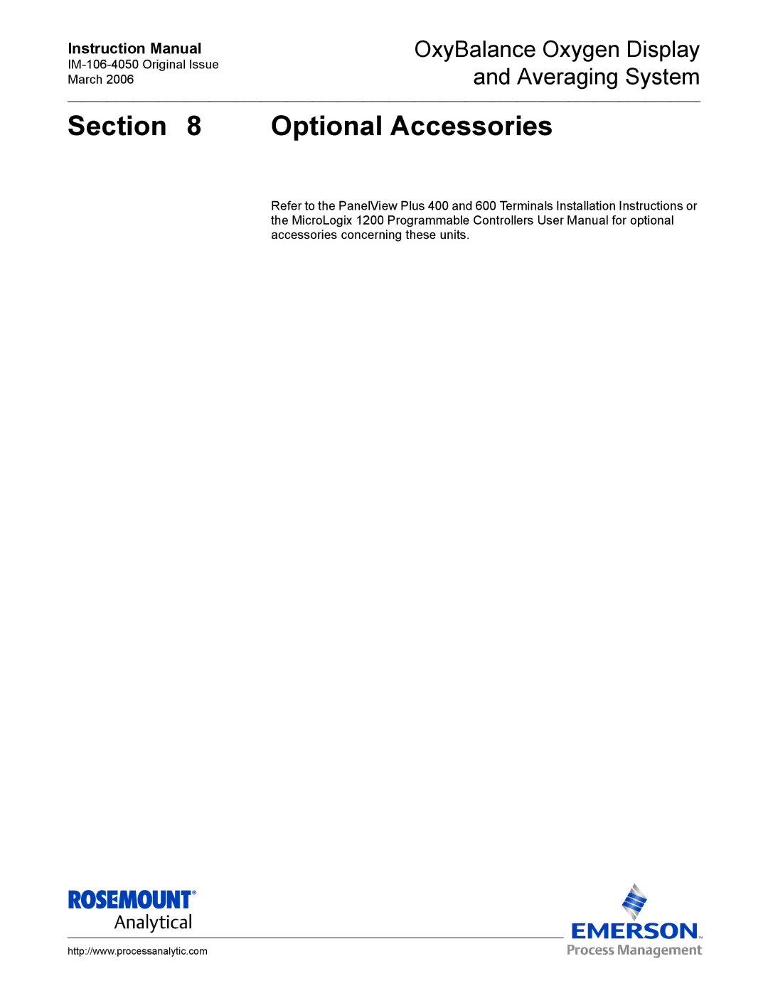 Emerson IM-106-4050 instruction manual Optional Accessories 