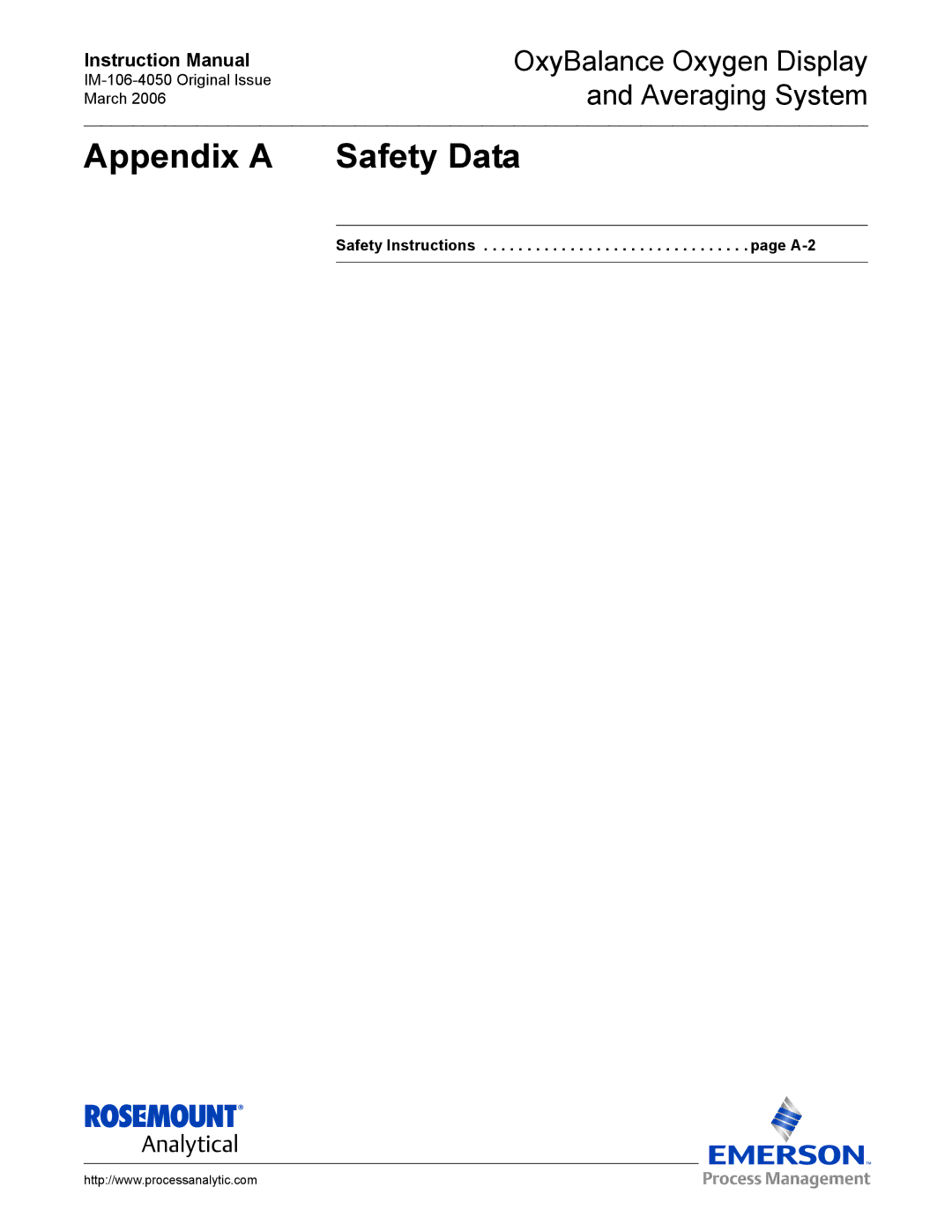 Emerson IM-106-4050 instruction manual Appendix a Safety Data 