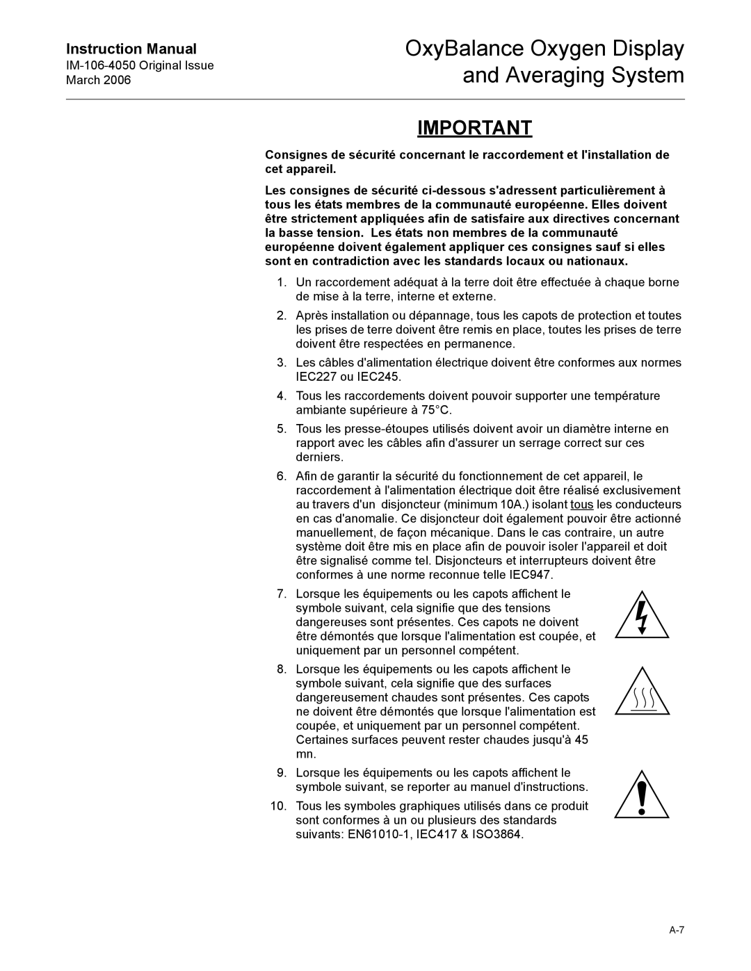 Emerson IM-106-4050 instruction manual OxyBalance Oxygen Display and Averaging System 