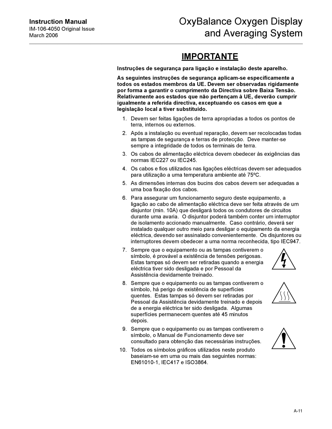 Emerson IM-106-4050 instruction manual OxyBalance Oxygen Display and Averaging System 