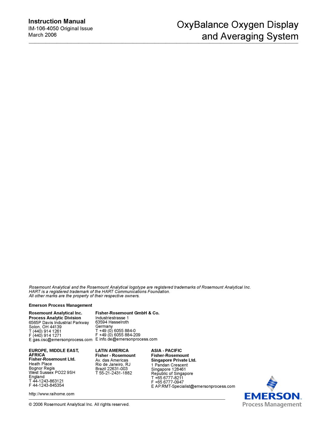 Emerson IM-106-4050 instruction manual Asia Pacific 