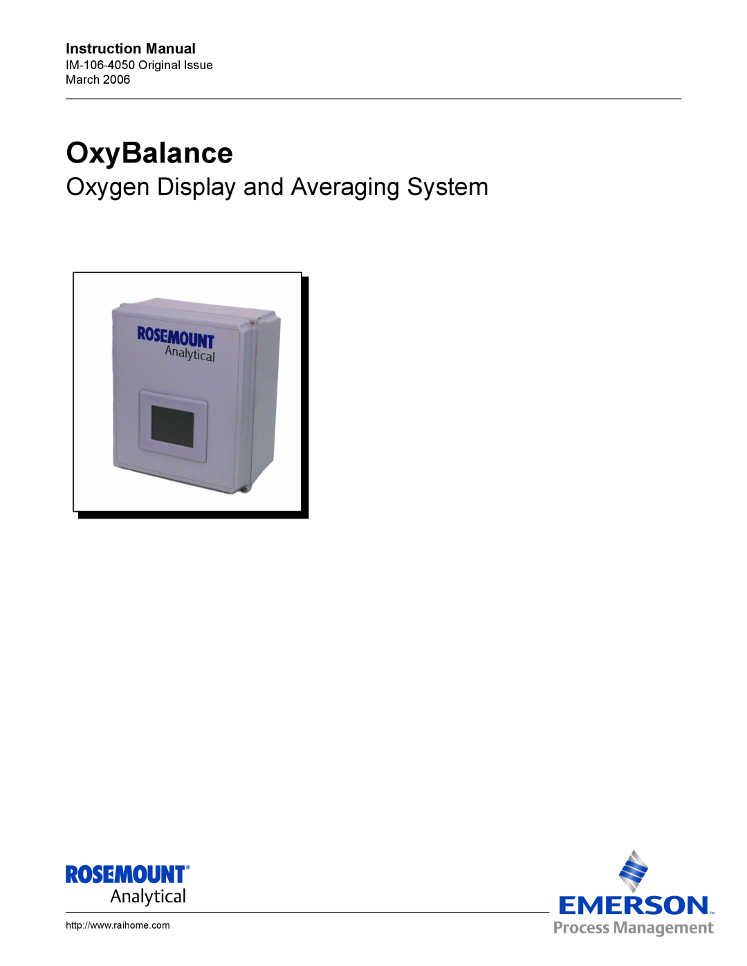 Emerson IM-106-4050 instruction manual Instruction Manual, OxyBalance, Oxygen Display and Averaging System 
