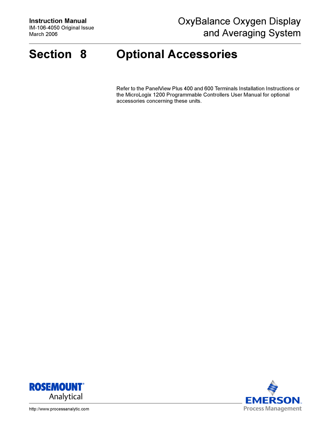 Emerson IM-106-4050 instruction manual Optional Accessories, OxyBalance Oxygen Display and Averaging System 