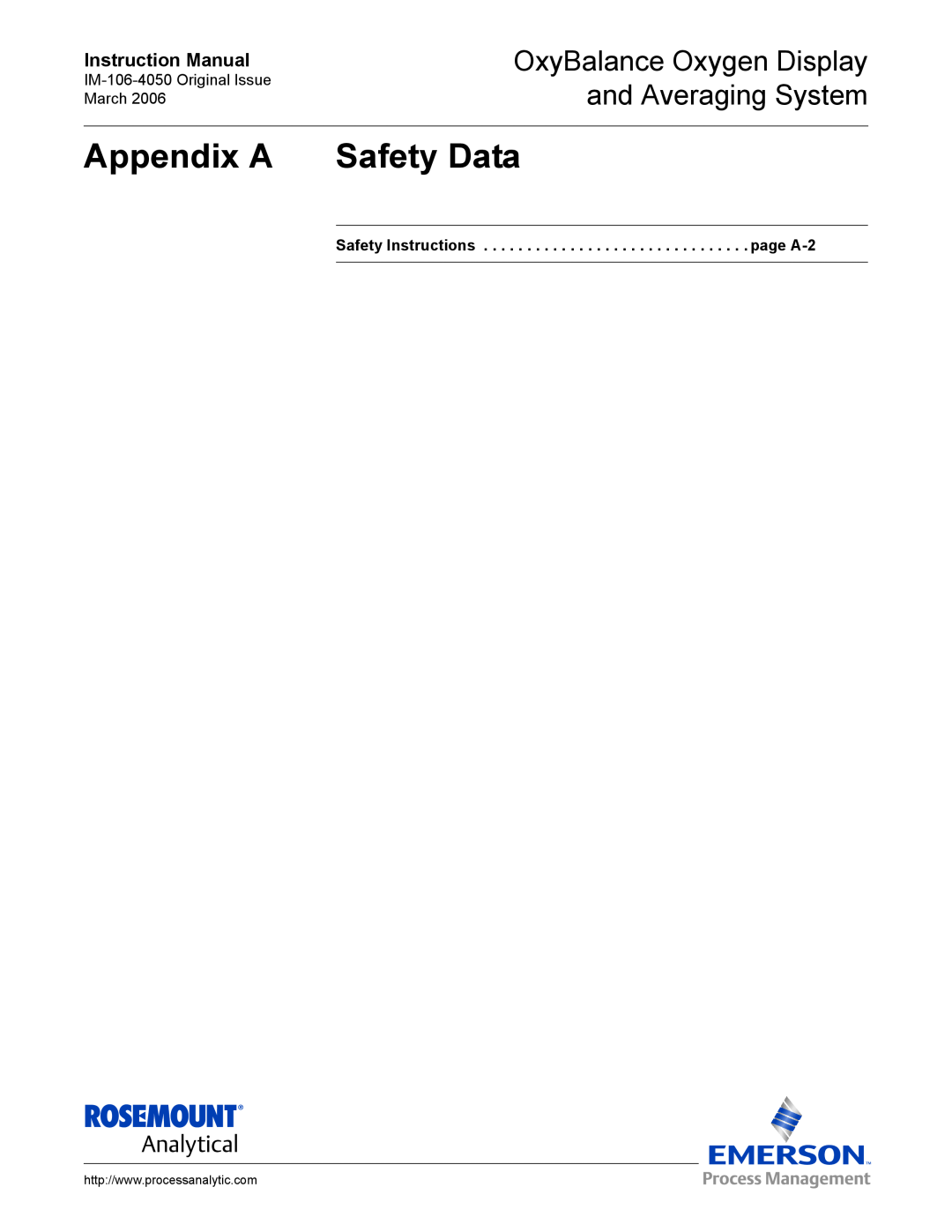 Emerson IM-106-4050 Appendix A, Safety Data, OxyBalance Oxygen Display and Averaging System, Instruction Manual 