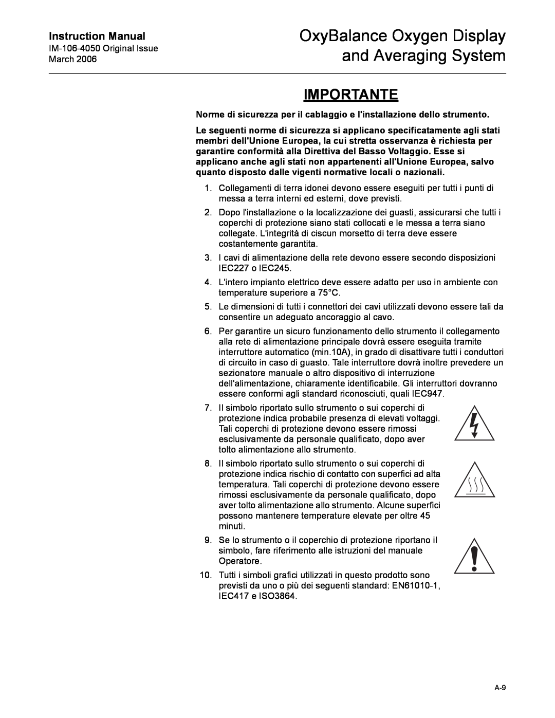 Emerson IM-106-4050 Importante, Norme di sicurezza per il cablaggio e linstallazione dello strumento, Instruction Manual 